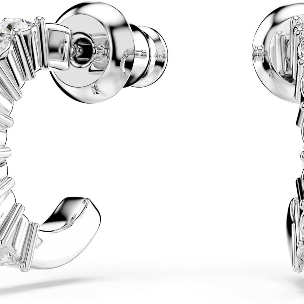 Mini Hoop Earrings Crystal Clear Rhodium Finish Women Jewelry Pierced